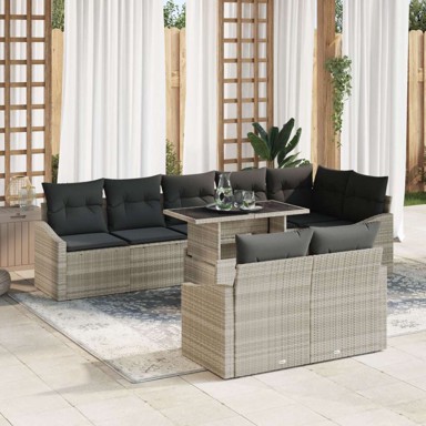 Set garniture za vrt s jastučićima 9 dijelova, poliratan, siva