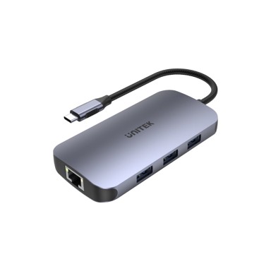 UNITEK Docking stanica D1071A, USB-C, 3x USB-A, 2x USB-C, 1x HDMI, 1x ethernet, 1x microSD/SD, sivi