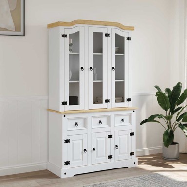 Visoka komoda Corona bijela 112x43x196cm borovina meksički stil
