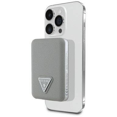 GUESS Powerbank Brushed Triangle, 5000 mAh, 15 W, MagSafe, USB-C, bež