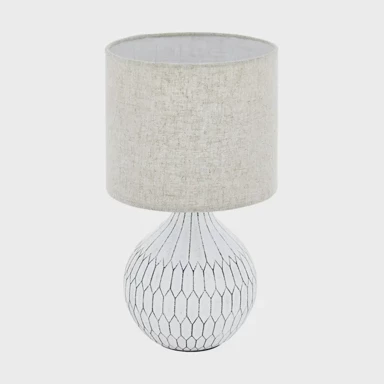 Stolna lampa Bellariva 3, E27, bijela/krem, keramika/tkanina