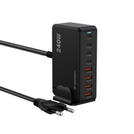 WOZINSKY Stolna stanica za punjenje 4x USB-A 4x USB-C GaN QC3 240 W, crna