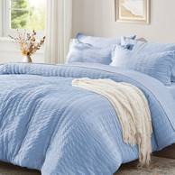 NIKCORP Posteljina 200x200 cm Seersucker 3/1, svjetloplava