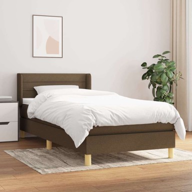 Boxspring krevet s oprugama i madracem 90 x 190 cm tkanina, vodoravne pruge, tamno smeđa