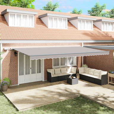 Ručna uvlačiva tenda 600x300 cm, s led svjetlom, svjetlosiva