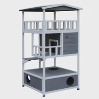 PAWHUT Drvena kućica za mačke, siva