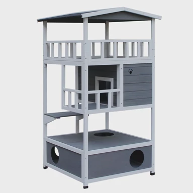 PAWHUT Drvena kućica za mačke, siva