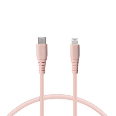 KSIX Kabel Soft USB-C na Lightning za prijenos podataka, 1 m, rozi