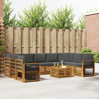 Setovi sofa, 10 kom, čvrsto drvo akacije, prirodna i antracit