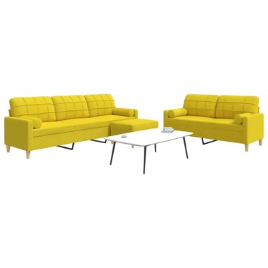 Set sofa 3-dijelni s jastucima i tabureom, svjetložuta