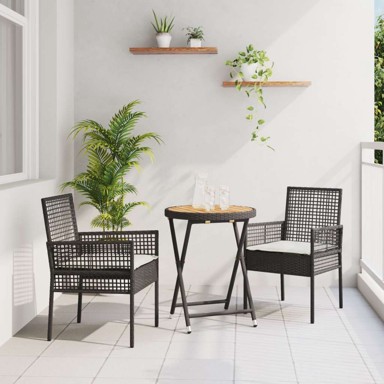 3-dijelni vrtni bistro set s jastučićima, poliratan, crni