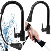 DEXXER Jednoručna aluminijska izvlačna kuhinjska miješalica, okretna, mat crna