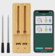 KAMADO Dual digitalni bežični termometar sonda, bambus kutija