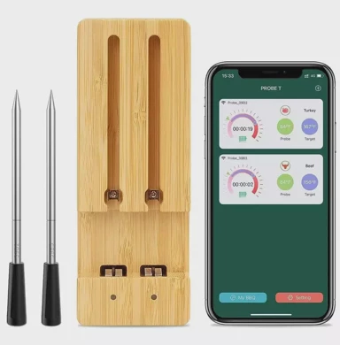 KAMADO Dual digitalni bežični termometar sonda, bambus kutija