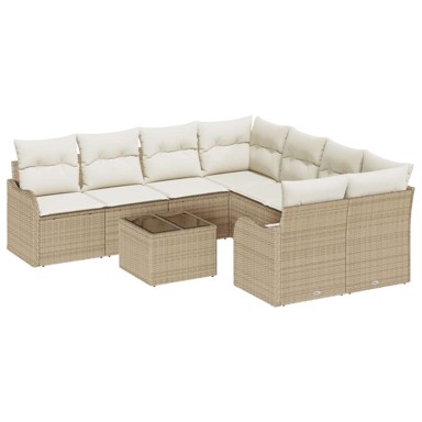 9-dijelni Set vrtnih sofa s jastučićima, poli-ratan, bež