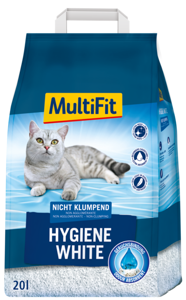 MULTIFIT Pijesak za mačke Hygiene White, negrudljivi, 20 L