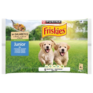FRISKIES Mokra hrana za pse Junior piletina s graškom u želeu, 4x85 g