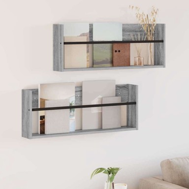 Polica za časopise s policom 2 pcs 80 x 12 x 30 cm, siva sonoma