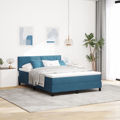 Box Spring krevet s madracem 140x190 cm baršun, tamnoplavi