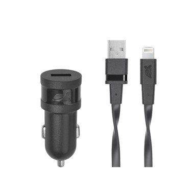 RIVAPOWER auto punjač 1xUSB + Lightning kabel, crni  