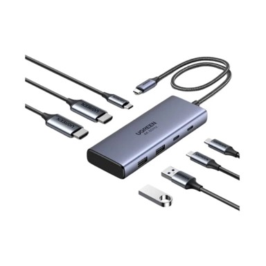 UGREEN 7-portni USB-C HUB (2× USB-A 3.2, 2× USB-C 3.2, 1× USB-C za napajanje, 2× HDMI 60 Hz, 1× HDMI), sivi