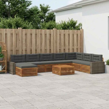 Set vanjskih sofa, 9 pcs, čvrsto drvo akacije, prirodna i antracit