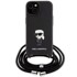 KARL LAGERFELD Zaštitna maska Crossbody Saffiano Monogram Metal Pin Karl & Choupette, za iPhone 15, crna