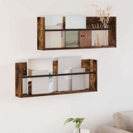 Polica za časopise, zidne 2 pcs 80 x 12 x 30 cm, dimljeni hrast