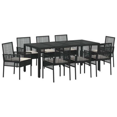 Set za blagovanje za vrt, 9 komada od poli ratana, crni