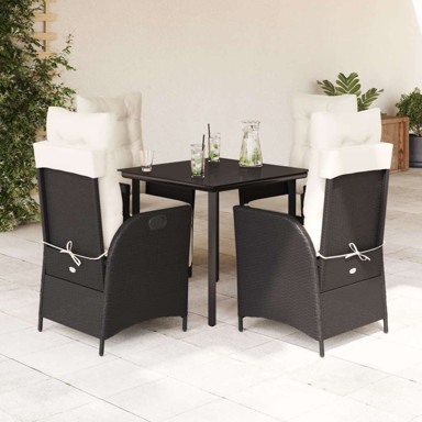 Vrtna garnitura, 5-dijelni set s jastucima od poliratana, 80 x 80 x 74 cm, s podignutom nogom, crna