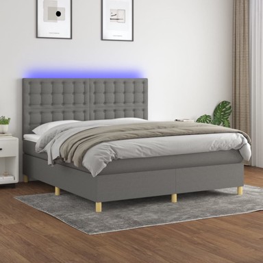 Krevet box spring s madracem LED tamnosivi 160x200 cm tkanina