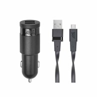 RIVAPOWER auto punjač 2xUSB (jači) + microUSB kabel, crni  