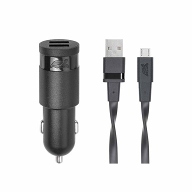 RIVAPOWER auto punjač 2xUSB (jači) + microUSB kabel, crni  