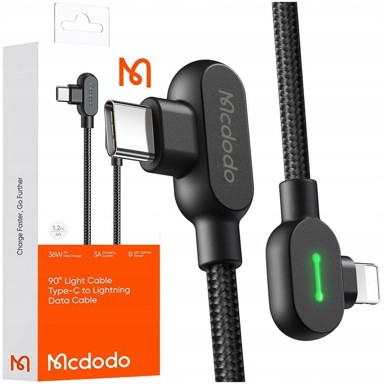 MCDODO Kutni kabel USB-C na Lightning, 90°, 1 m, LED