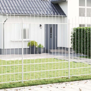 Ograda za vrt s vrhom u obliku obruča 3.4x2 m čelik,bijela