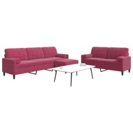 3-dijelni set sofa s jastucima i tabureom baršunasti, boja crnog vina