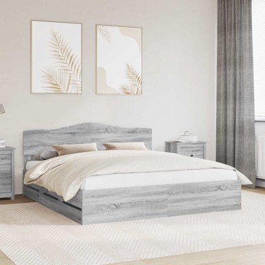 Krevetna konstrukcija 200 x 200 cm inženjersko drvo, siva sonoma