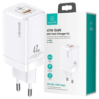 USAMS T41 USB-C+USB GaN 47WPD+QC (samo glava) brzo punjenje bijela