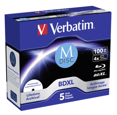 VERBATIM 1x5 M-Disc BD-R Blu-Ray 100GB 4x Speed inkjet print. JC