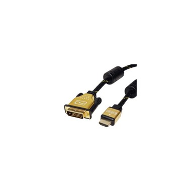 ROLINE DVI na HDMI kabel, DVI-D (24+1) - HDMI Dual Link, M/M, UHD 4K, 2.0m, crno/zlatni