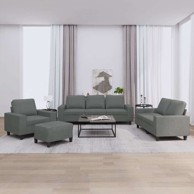 Sofa 4-dijelni set s jastučićima i tabureom, tamno siva