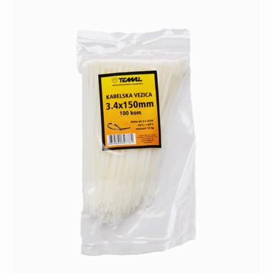 Plastična kabelska vezica 3.4X150 mm 100/1 bijela