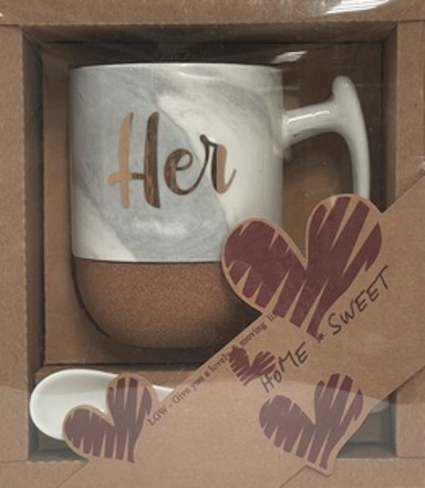 Set porculanska šalica i žličica u poklon pakiranju, MARBLE HER