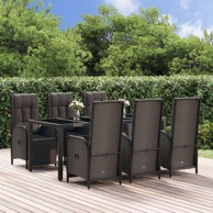 7-dijelni vrtni blagovaonski set s jastucima od poli-ratana, stol 190 cm, 6 x fotelja + stol, crno