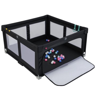 NORTHIX Sklopiva ogradica za bebe, 150x150 cm, s lopticama, crna
