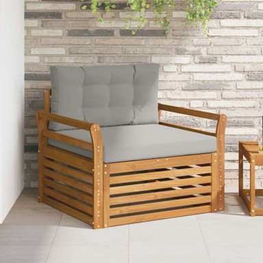 Set vanjskih sofa, čvrsto drvo akacije i poliester, prirodna, svijetlosivi jastuci, zakrivljeni