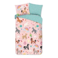 GOOD MORNING Pamučna dječja posteljina za krevet za jednu osobu/produženi krevet 140x220 cm Horses ružičasta/tirkizna