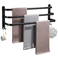 VILDE Zidni držač za ručnike, 60 cm, 3 prečke i 4 kukice, aluminij, crni