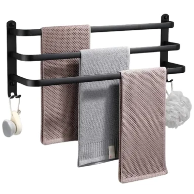 VILDE Zidni držač za ručnike, 60 cm, 3 prečke i 4 kukice, aluminij, crni