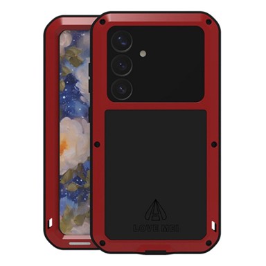 LOVE MEI Maskica za Samsung Galaxy S25, oklopljena sa staklom, crvena